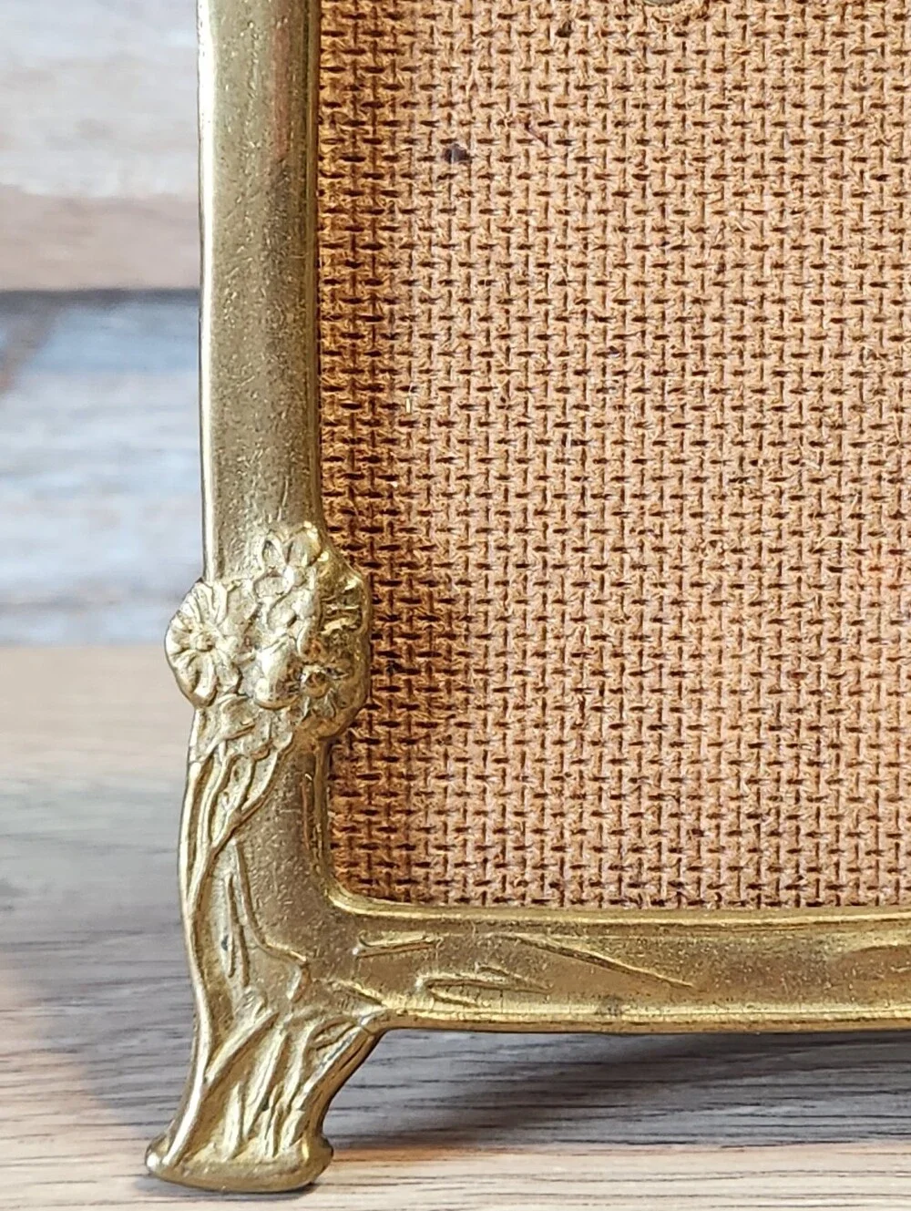 Vintage Brass Art Nouveau Picture Frame with Standing Lady Floral Tabletop Frame